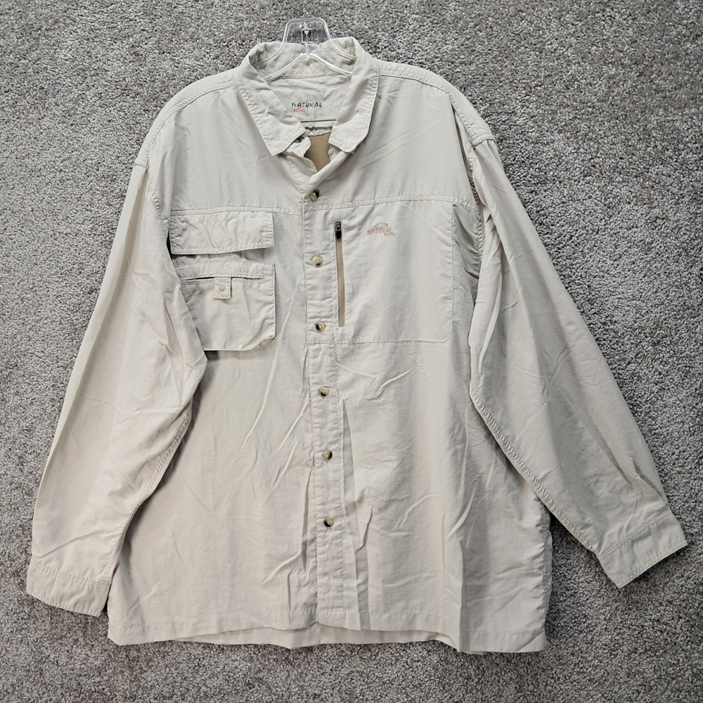 Natural Gear Mens XL Fishing Shirt Tan Long Sleeve Vented Back Nylon